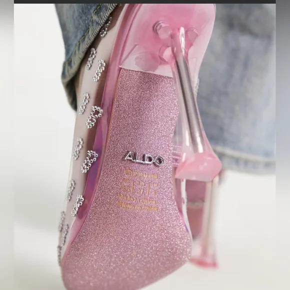 Barbie  Tessy clear pink stilettos with rhinestones by Aldo size 6.5 - Picture 7 of 8